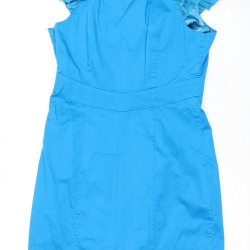 Ted Baker Women's Blue A-Line Dress Size 6 Ruffle Accent