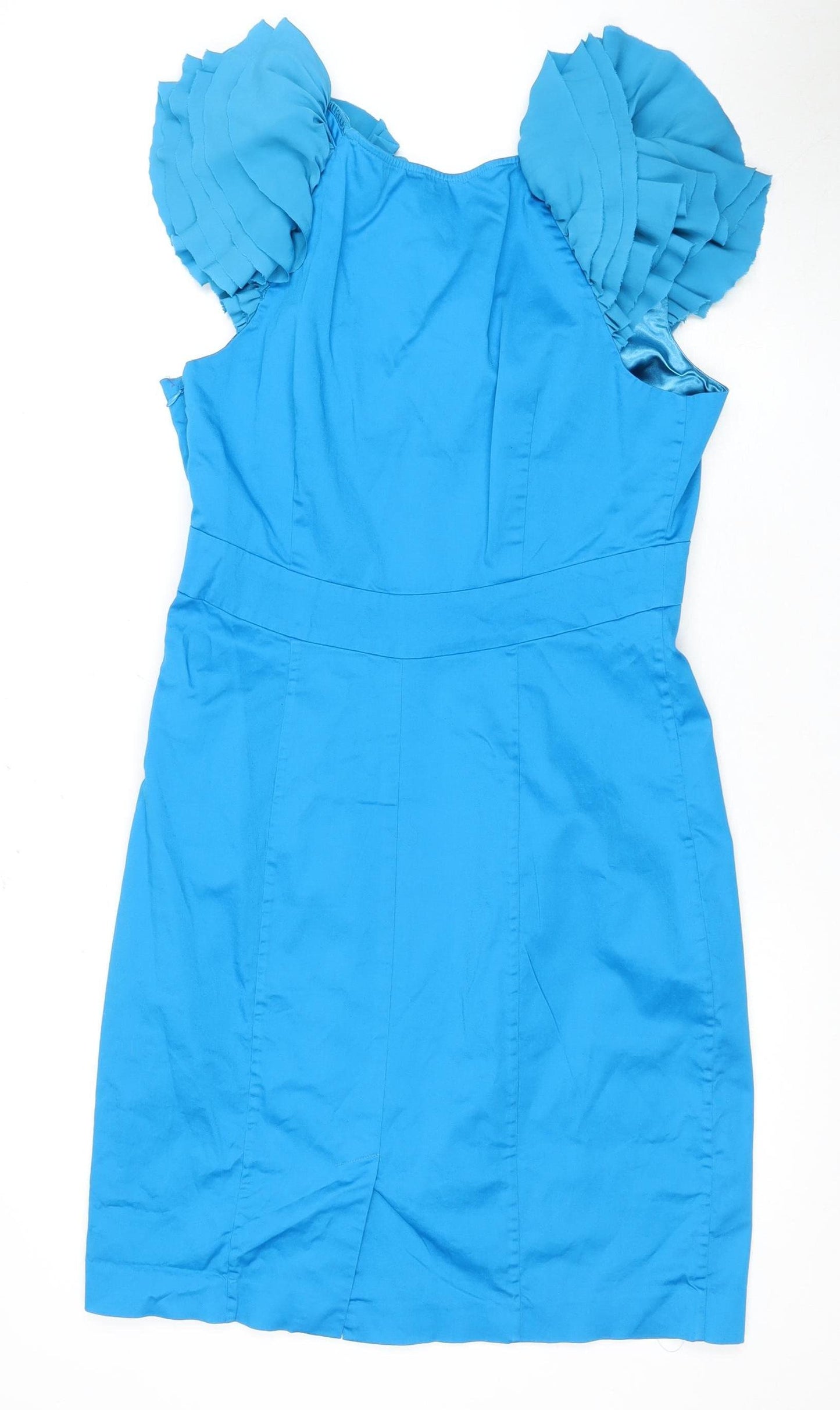 Ted Baker Women's Blue A-Line Dress Size 6 Ruffle Accent