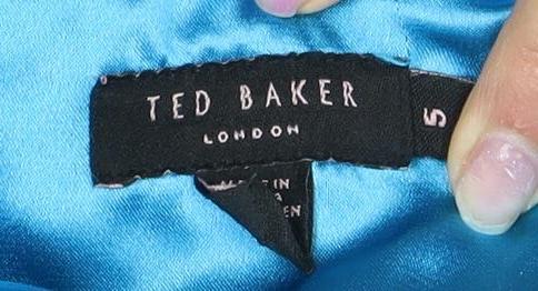 Ted Baker Women's Blue A-Line Dress Size 6 Ruffle Accent