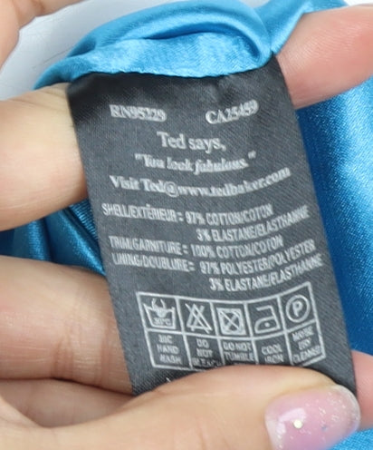 Ted Baker Women's Blue A-Line Dress Size 6 Ruffle Accent