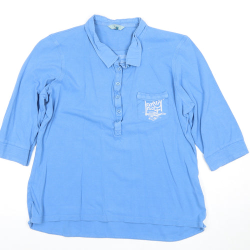 Fat Face Women's Blue Polo 3/4 Sleeve Nautical Top