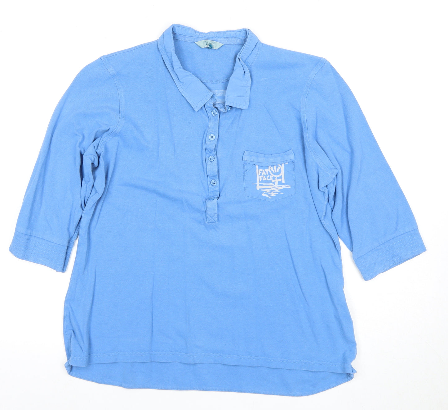 Fat Face Women's Blue Polo 3/4 Sleeve Nautical Top