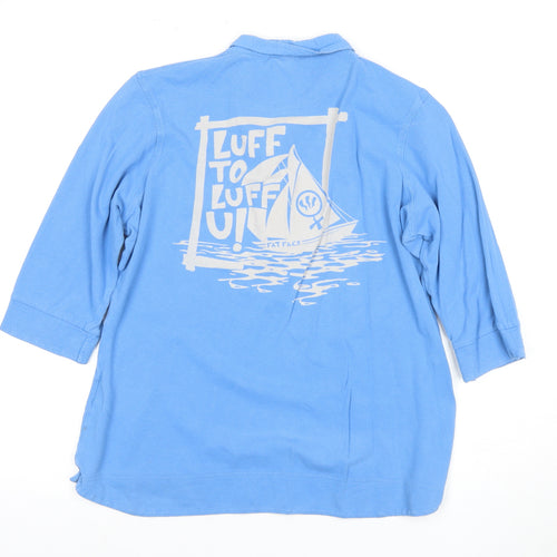 Fat Face Women's Blue Polo 3/4 Sleeve Nautical Top