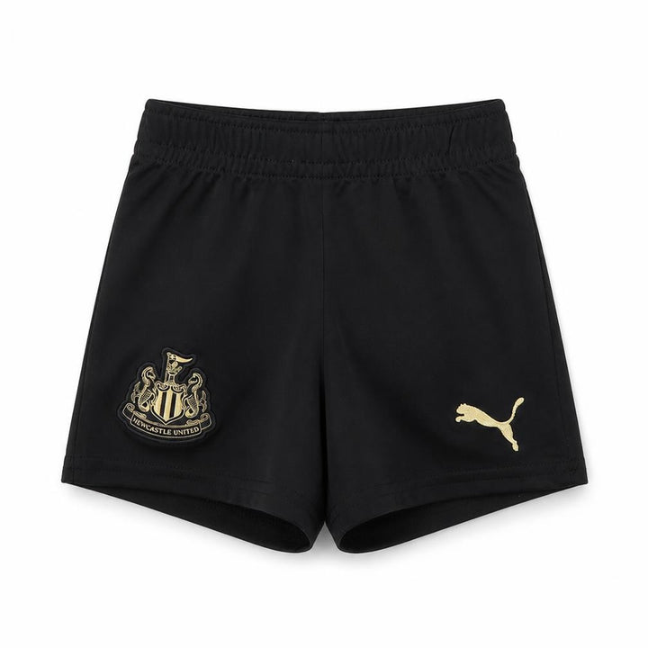 Front view of Puma boys’ black active shorts, size 12-18, months