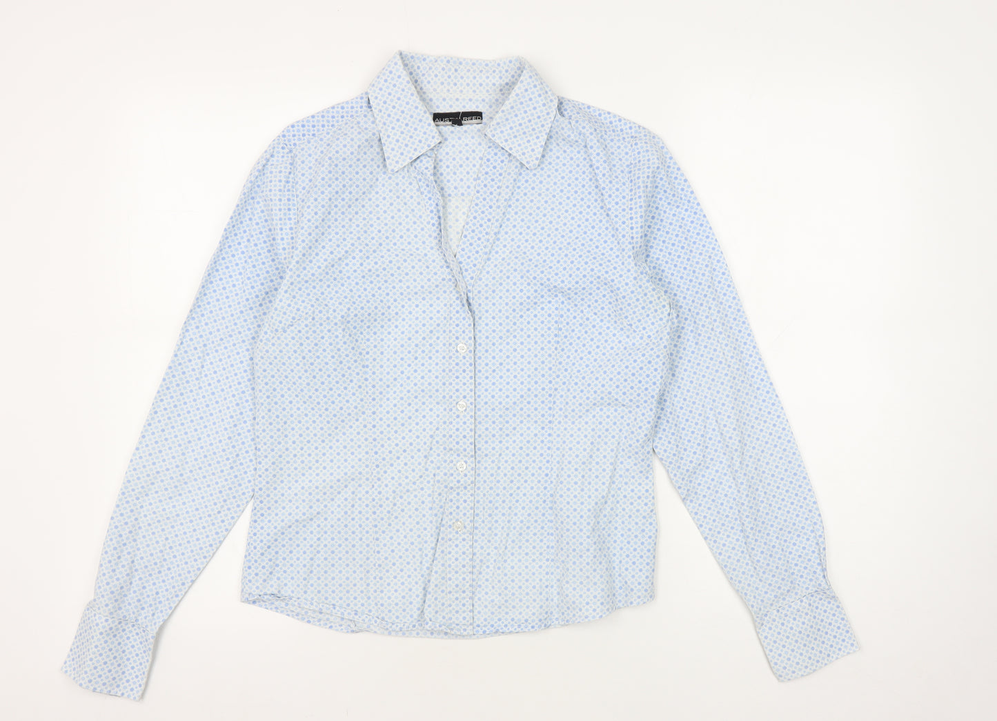 Austin Reed Women's Blue Geometric Button-Up Shirt Size 10