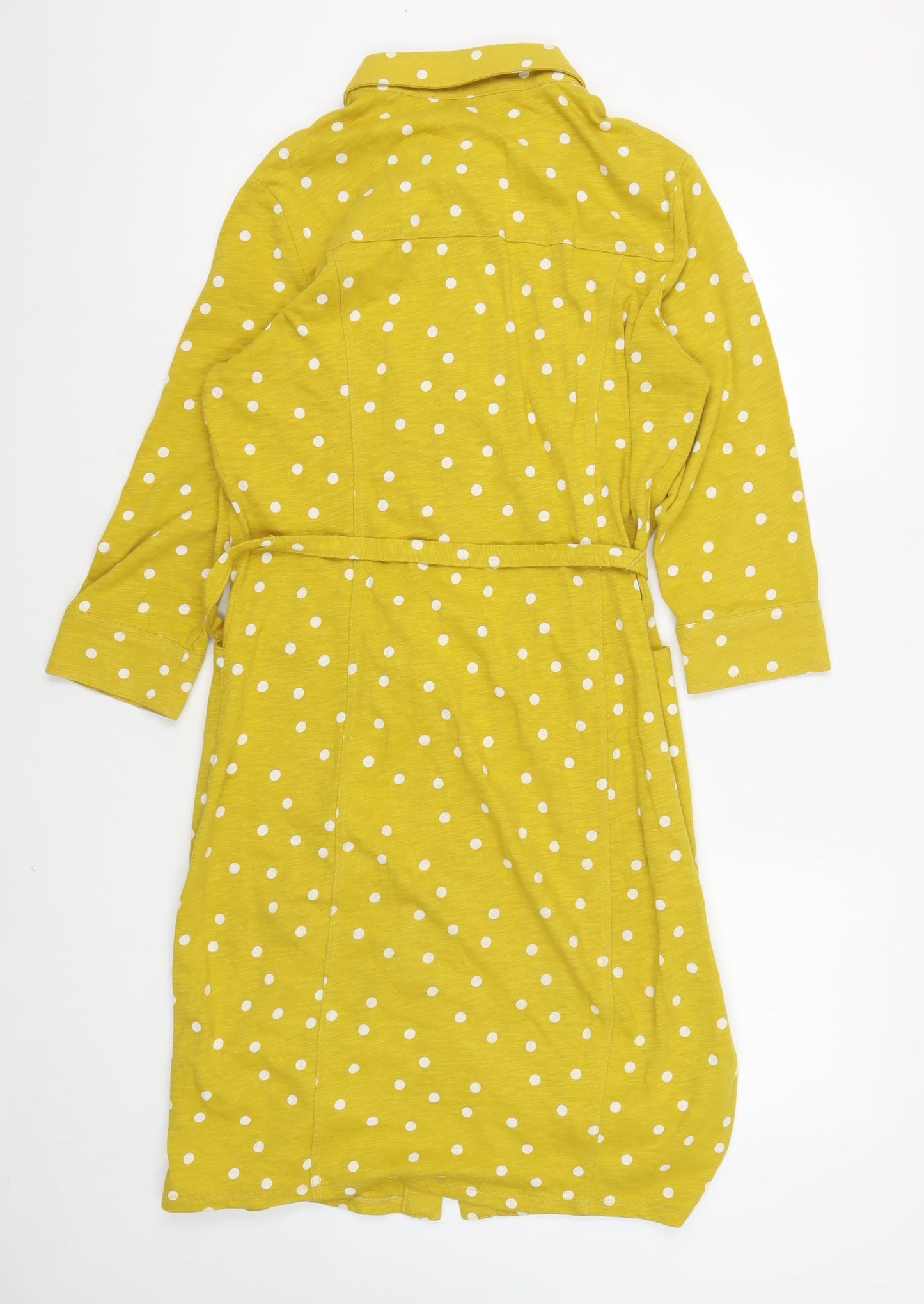 Boden Yellow Polka Dot Shirt Dress, Size 12, Cotton