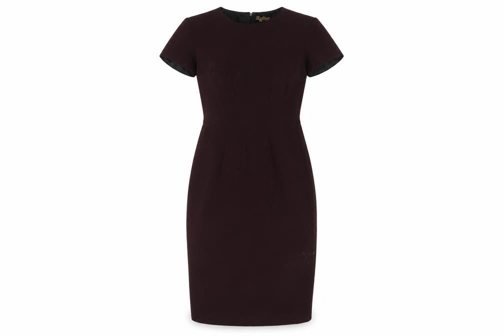 Front view of Jigsaw Women's Brown Knee Length Sheath Dress, size 10