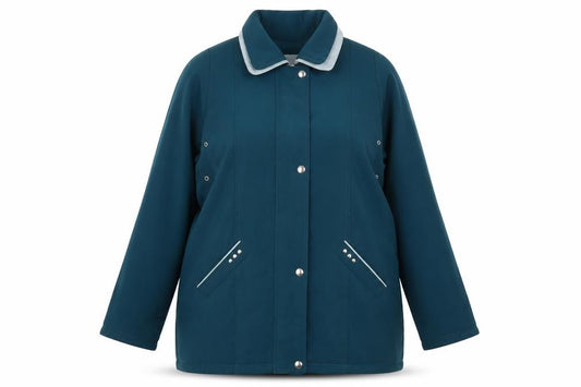 Front view of EWM Women's Blue Mid-Length Jacket, size 18