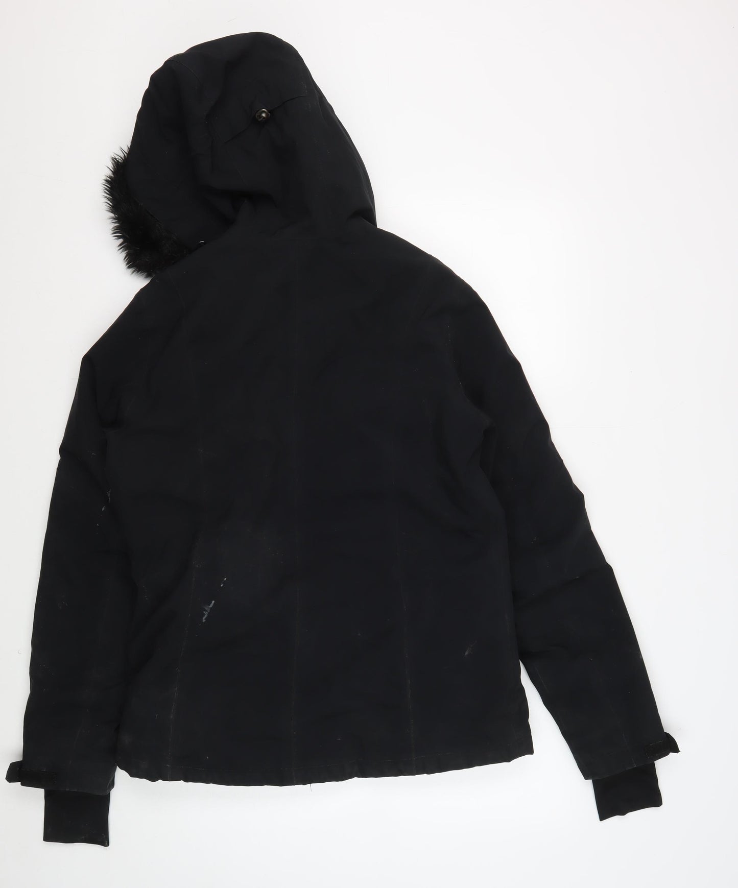 Crane Women's Black Parka Jacket S Hooded Fur Trim