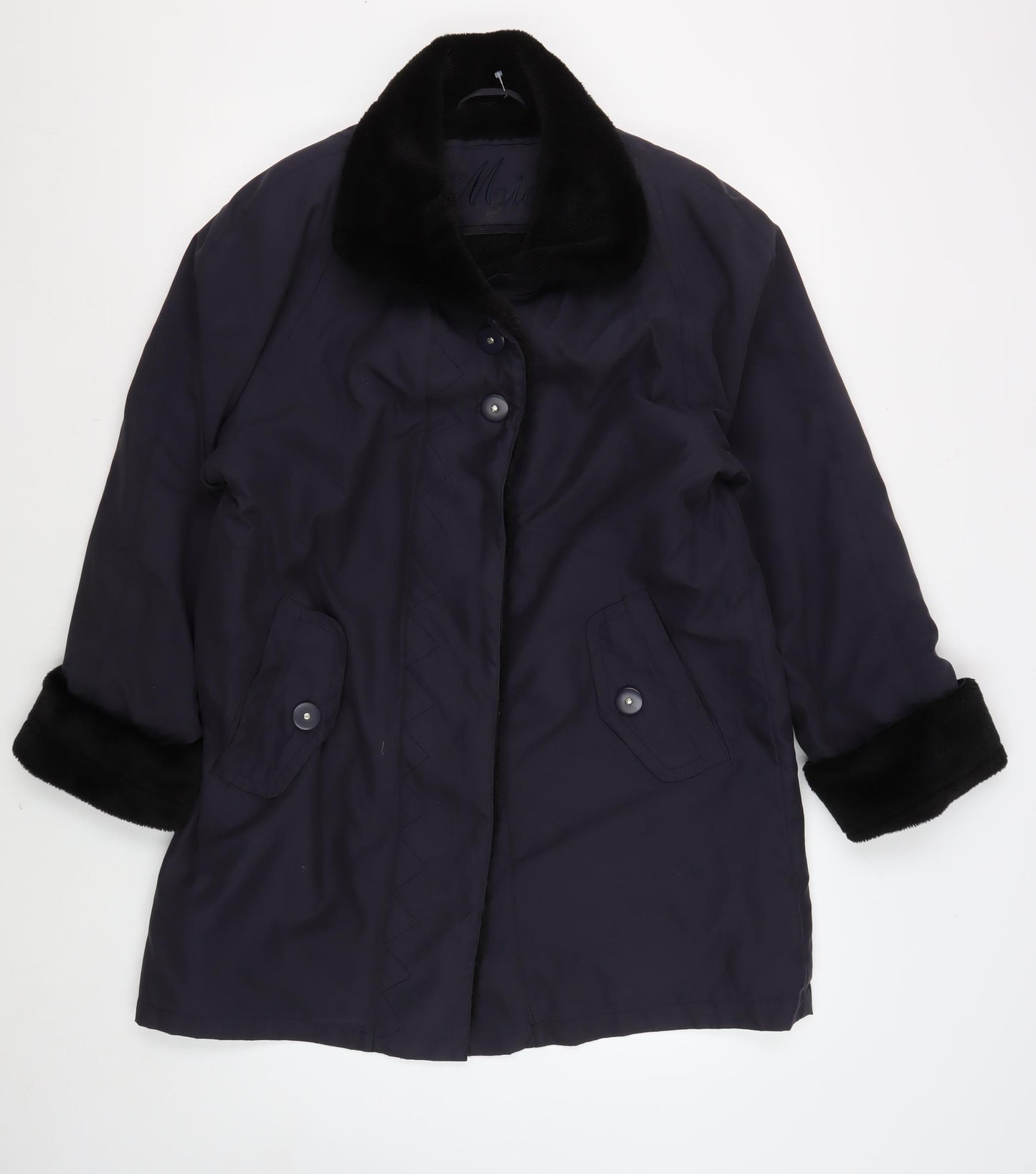 Nuage Women's Black Overcoat Size 12 with Fur Trim