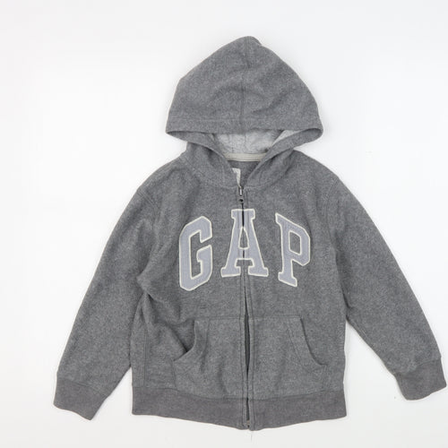 Gap Boys Grey Full Zip Hoodie with Logo, Size 6-7 Years