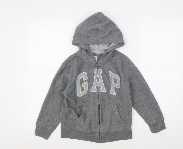 Gap Boys Grey Full Zip Hoodie with Logo, Size 6-7 Years
