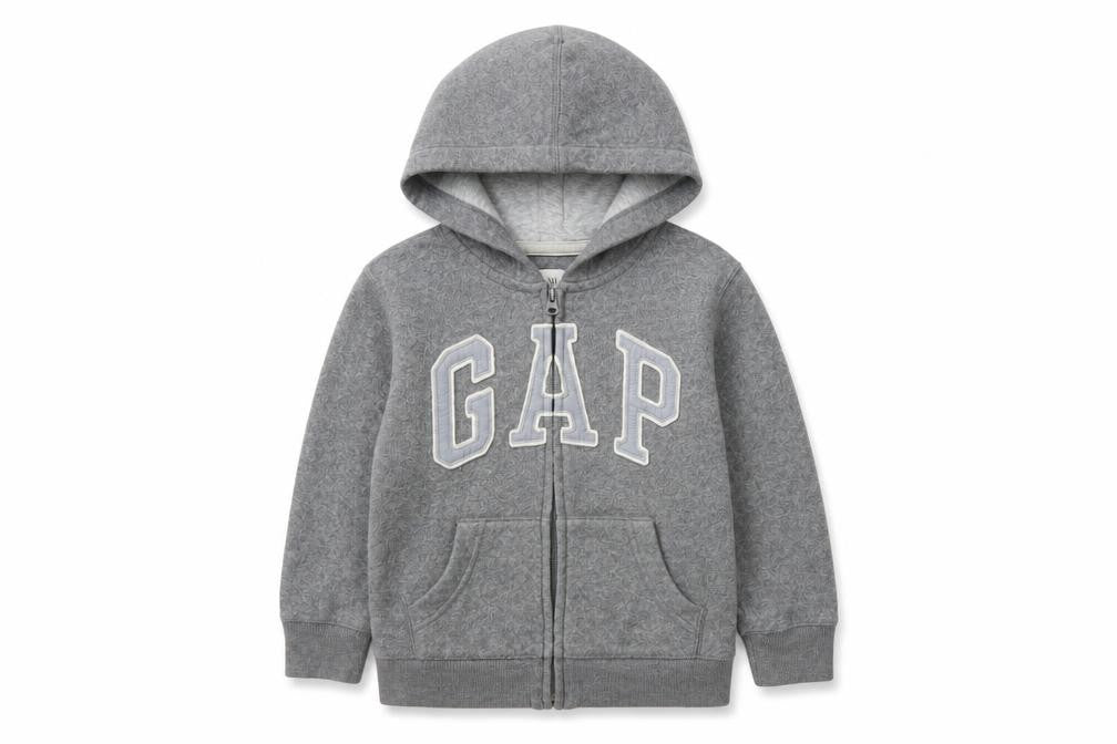 Gap Boys Grey Full Zip Hoodie with Logo, Size 6-7 Years