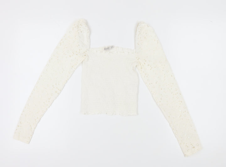 Stradivarius Women White 2XS Cropped Blouse