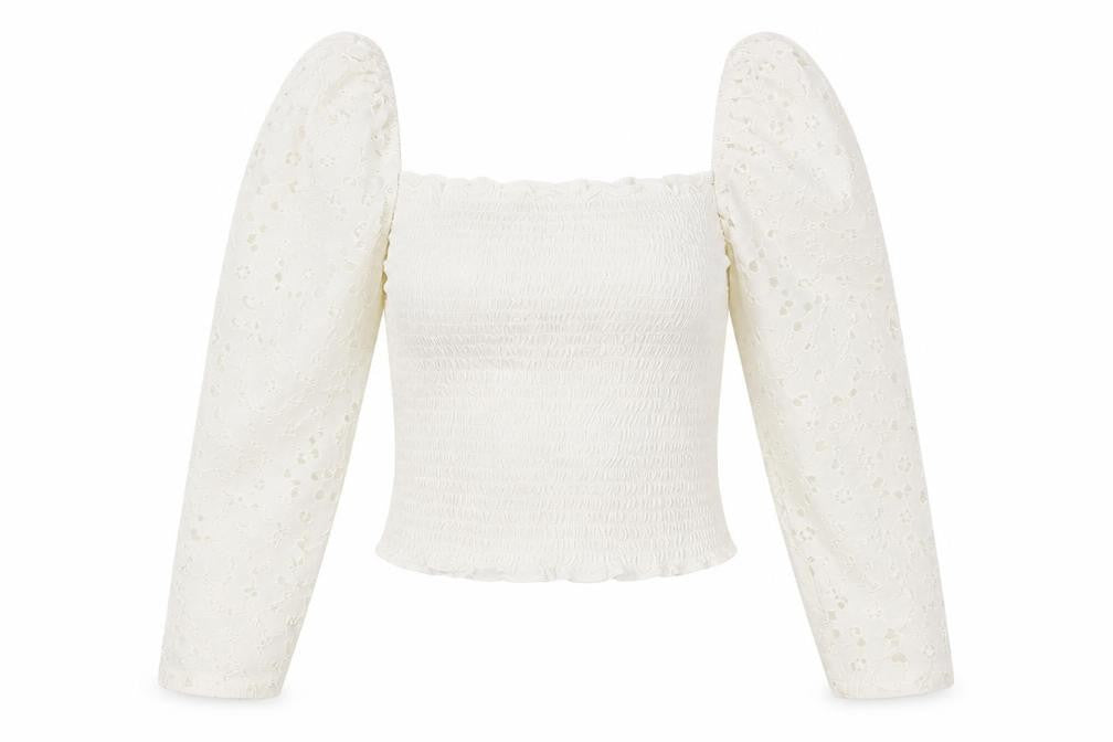 Front view of Stradivarius Women White 2XS Cropped Blouse