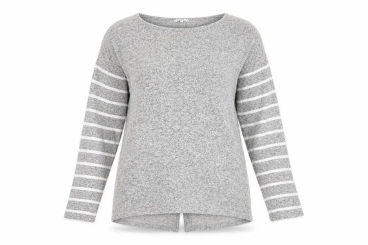 Front view of Next Women's Grey Striped Long Sleeve Blouse UK 14