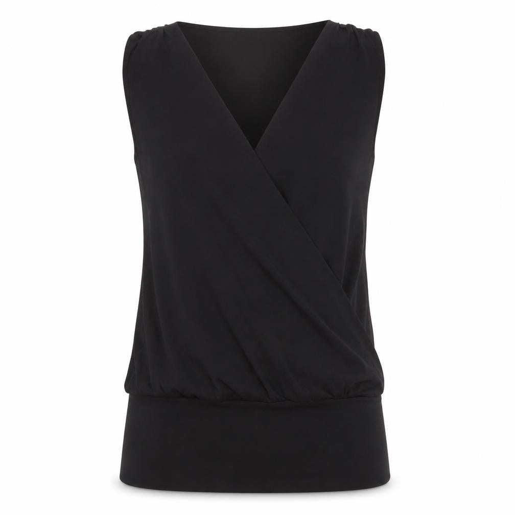 Front view of Cubus Women's Black Wrap Sleeveless Top -, size S