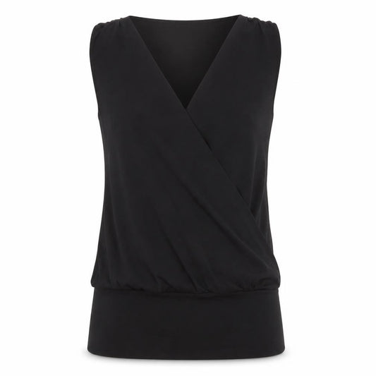 Front view of Cubus Women's Black Wrap Sleeveless Top -, size S