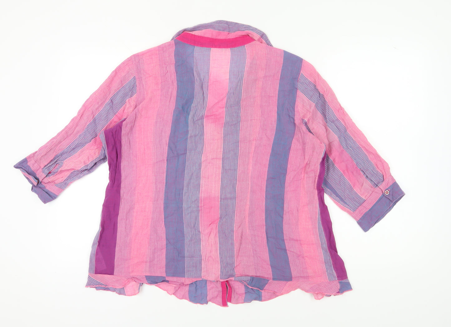 Marks and Spencer Women's Pink Striped 3/4 Sleeve Blouse