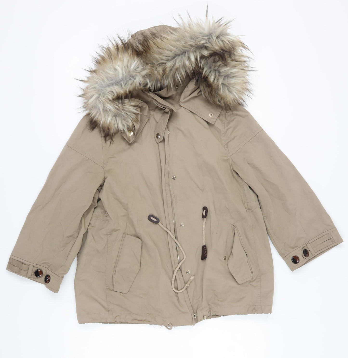 Zara Women's Beige Mid-Length Parka Coat Size 12