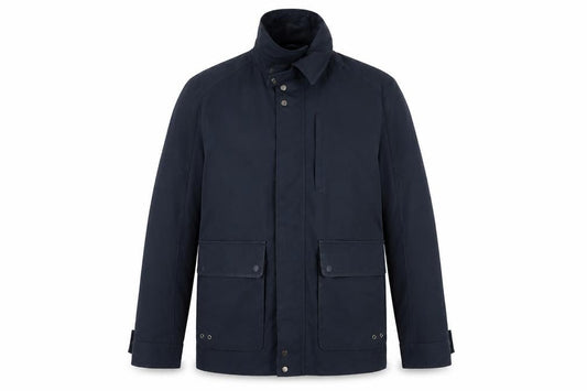 Front view of Riley Men's Blue Military Jacket, size 50, Lined