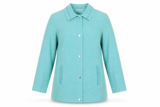 Front view of EWM Women's Blue Mid-Length Jacket, size 12