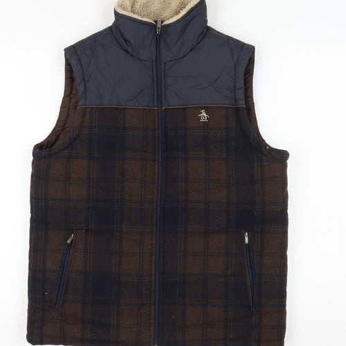 Penguin Men's Brown Plaid Puffer Waistcoat M