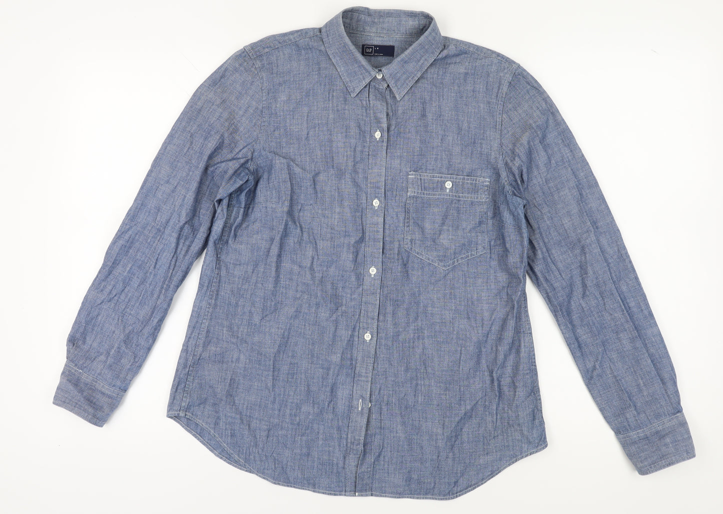 Gap Men's Blue Chambray Long Sleeve Shirt Large