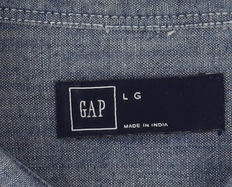 Gap Men's Blue Chambray Long Sleeve Shirt Large