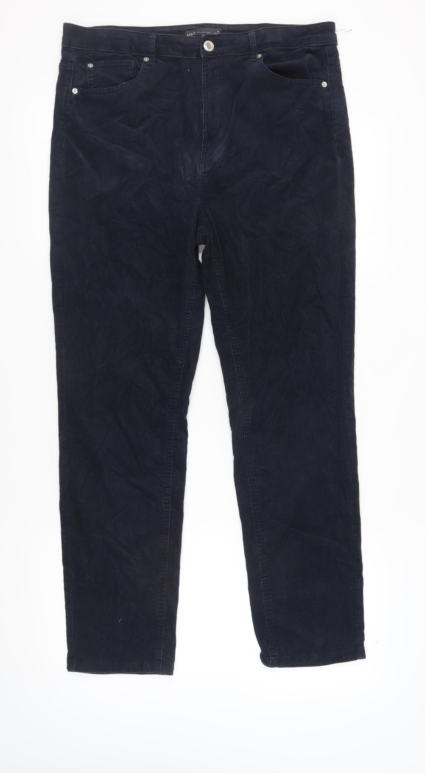 Marks and Spencer Women's Blue Corduroy Trousers - Size 16