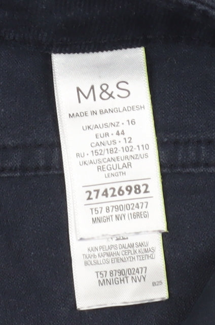 Marks and Spencer Women's Blue Corduroy Trousers - Size 16