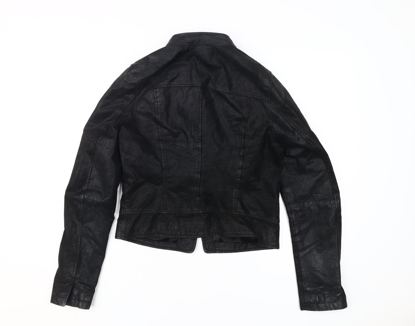 New Look Black Leather Motorcycle Jacket Women Size 12