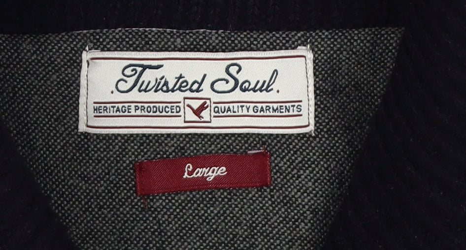 Twisted Soul Men's Black Roll Neck Pullover, L - Classic Warm