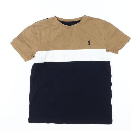 Next Boys Colourblock T-Shirt Brown White Black Size 7 Years