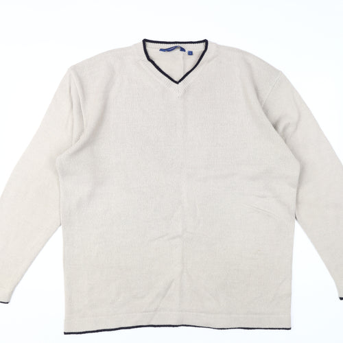 Freeport Men's Beige Pullover Jumper, Size L - Acrylic, V-Neck