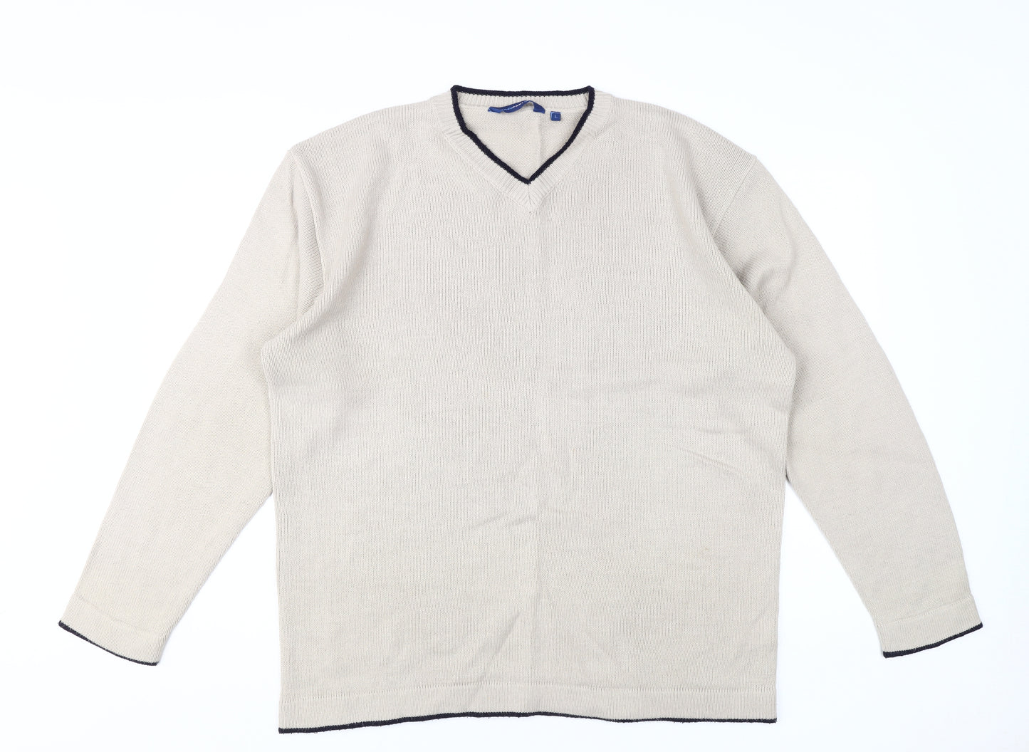 Freeport Men's Beige Pullover Jumper, Size L - Acrylic, V-Neck