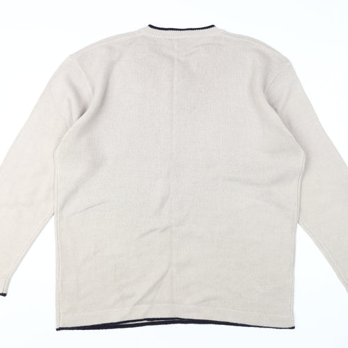 Freeport Men's Beige Pullover Jumper, Size L - Acrylic, V-Neck