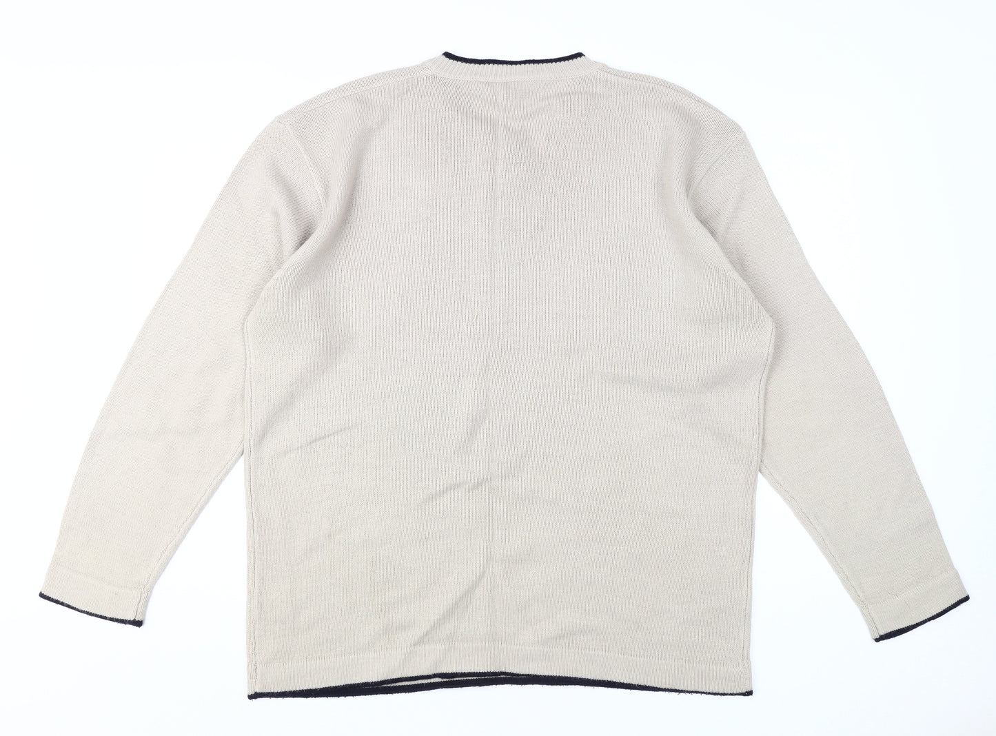 Freeport Men's Beige Pullover Jumper, Size L - Acrylic, V-Neck