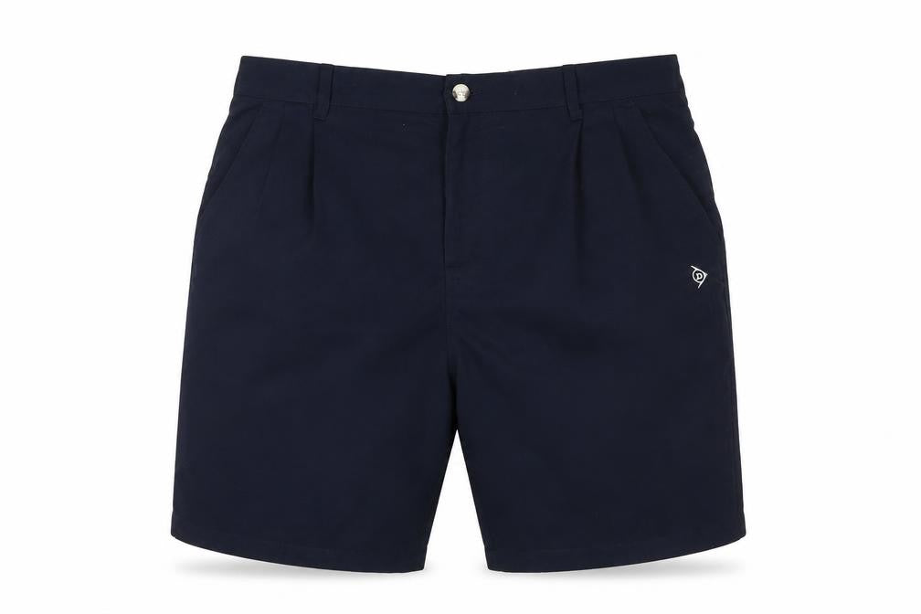 Front view of Dunlop men’s blue chino shorts, size 36, with logo