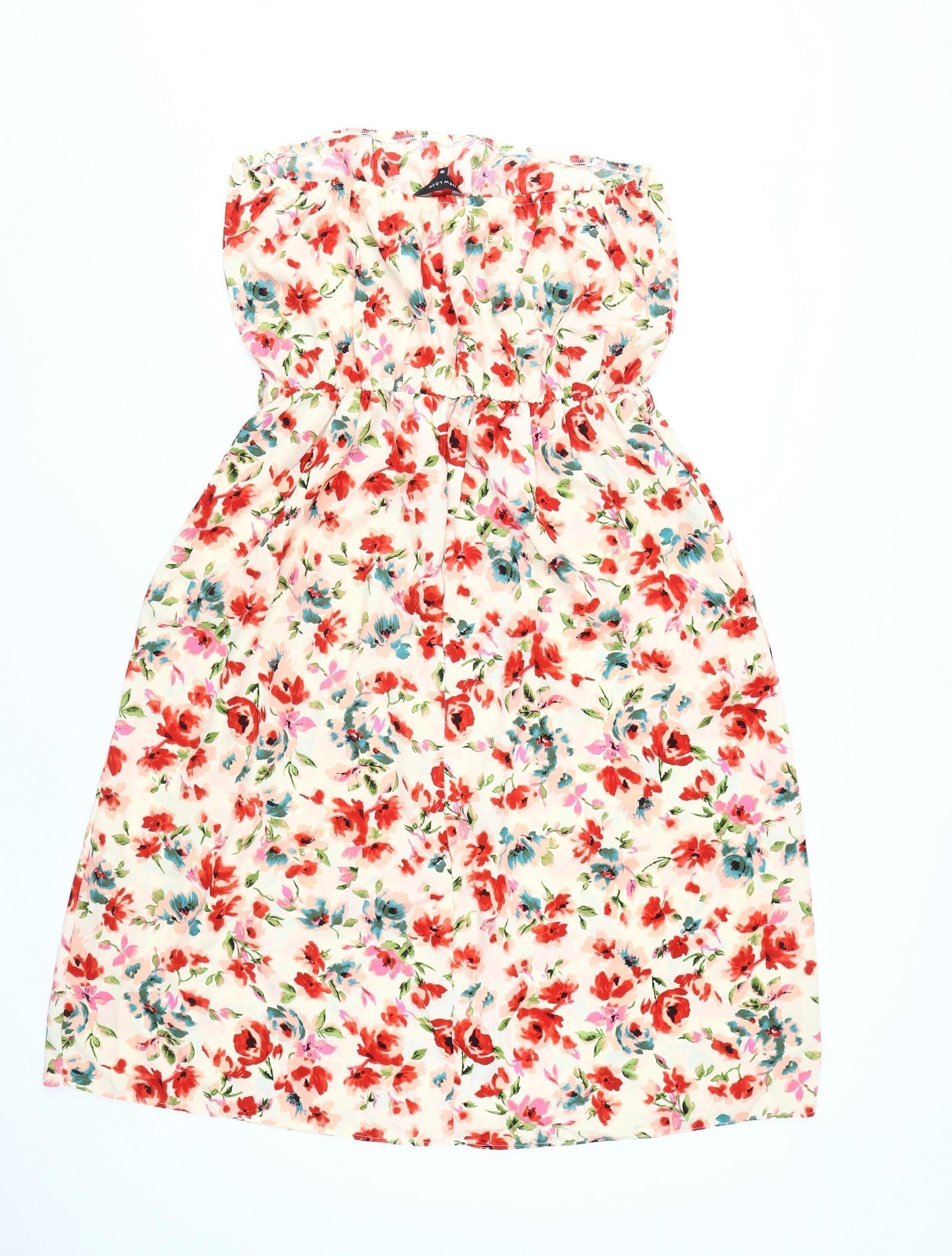 New Look Women's Multicoloured Floral Strapless Dress Size 18