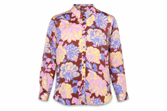 Front view of Et Vous Women's Multicoloured Button-Up Floral Shirt, size 14
