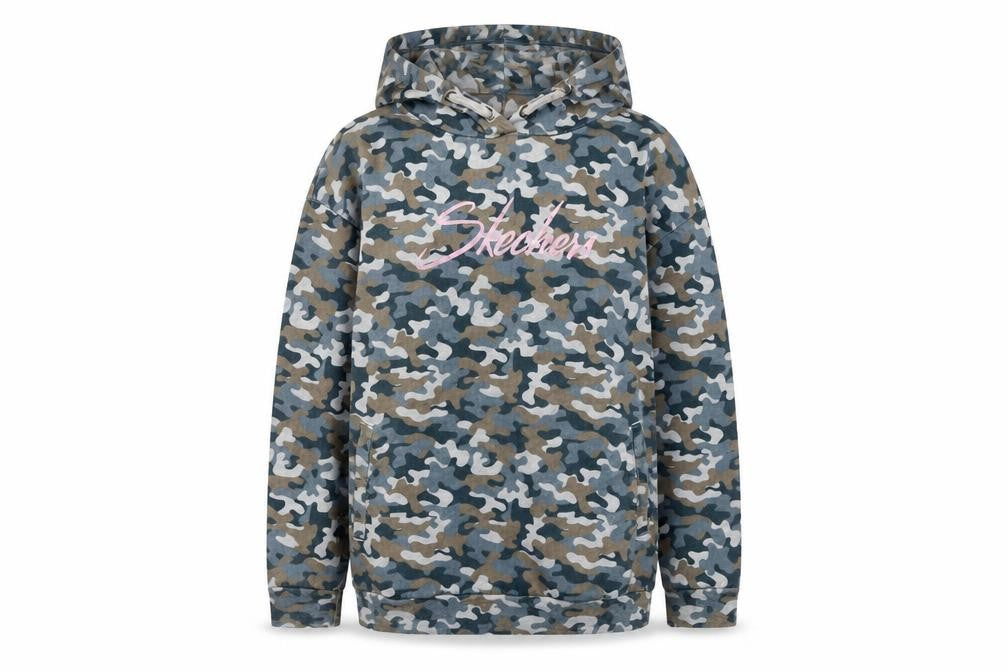 Skechers Girls Camo Hoodie, Multicoloured, 14-15Y, Cotton Pullover