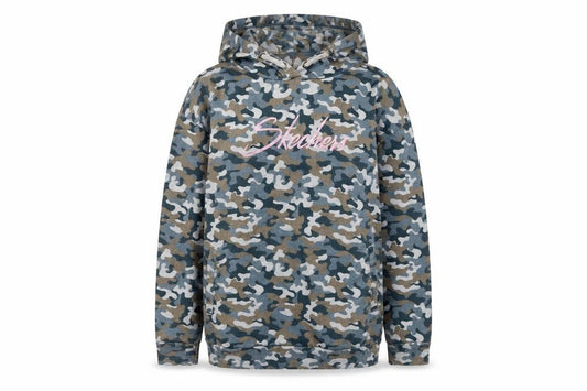 Skechers Girls Camo Hoodie, Multicoloured, 14-15Y, Cotton Pullover