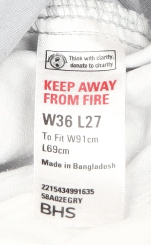 BHS Men's Grey Chino Trousers, Size 36, Casual