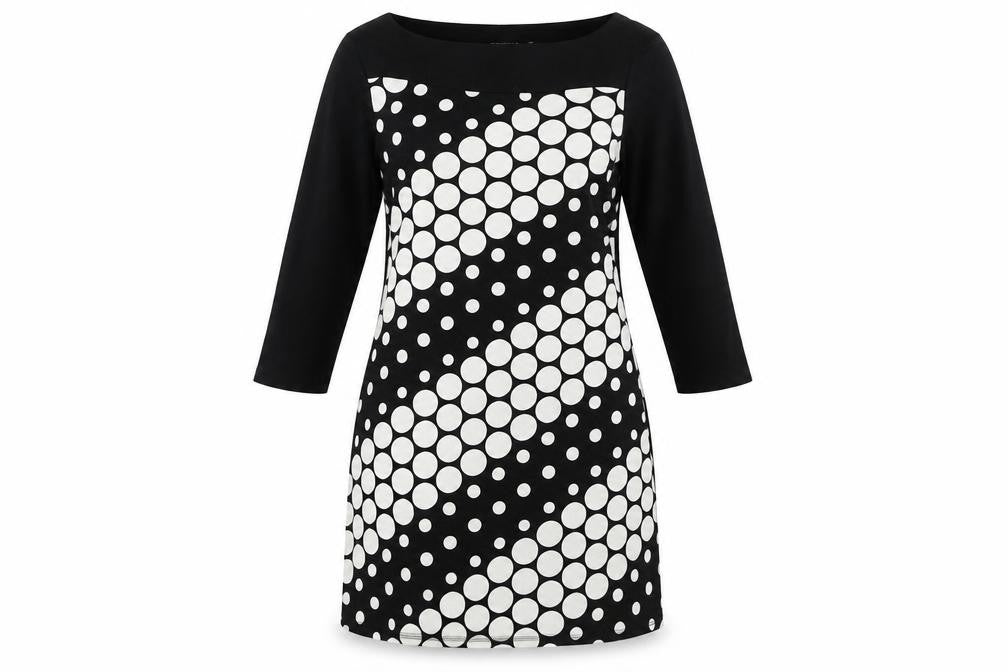 Front view of Principles Women's Black Polka Dot Shift Dress, size 14