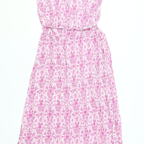 Next Women's Pink Floral A-Line Midi Dress, Size 20