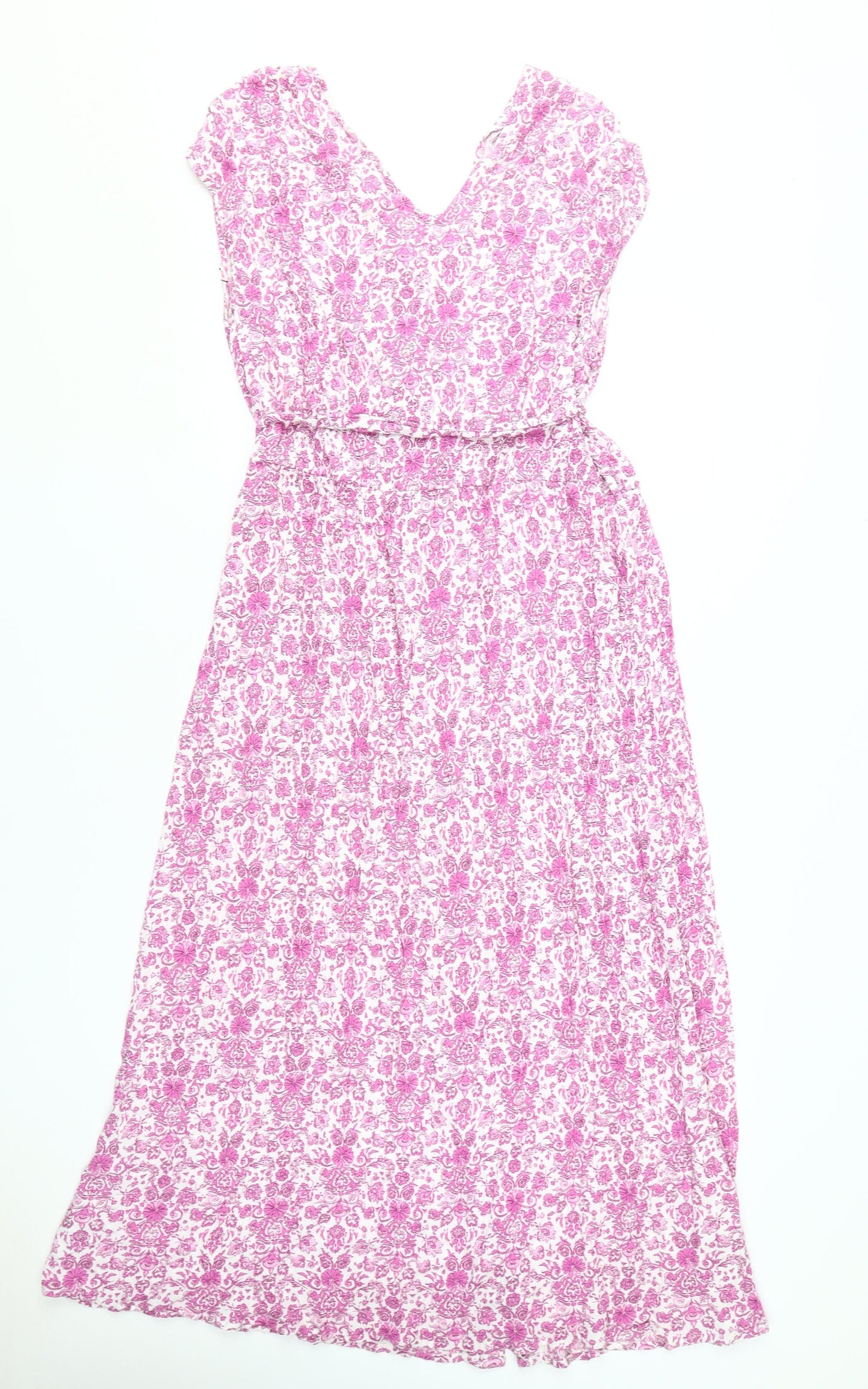 Next Women's Pink Floral A-Line Midi Dress, Size 20