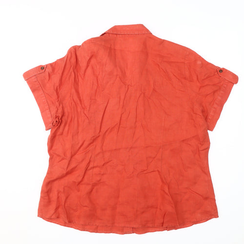 Marks and Spencer Women's Red Linen Button-Up Shirt, Size 18