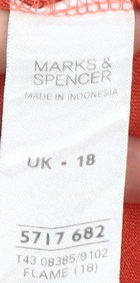 Marks and Spencer Women's Red Linen Button-Up Shirt, Size 18