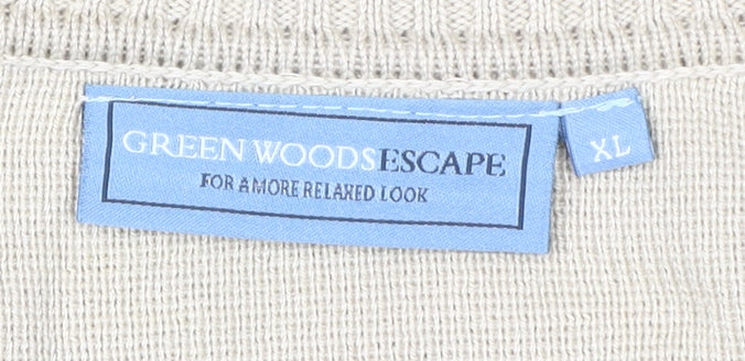 Green Woods Escape Men's Beige XL V-Neck Pullover Jumper